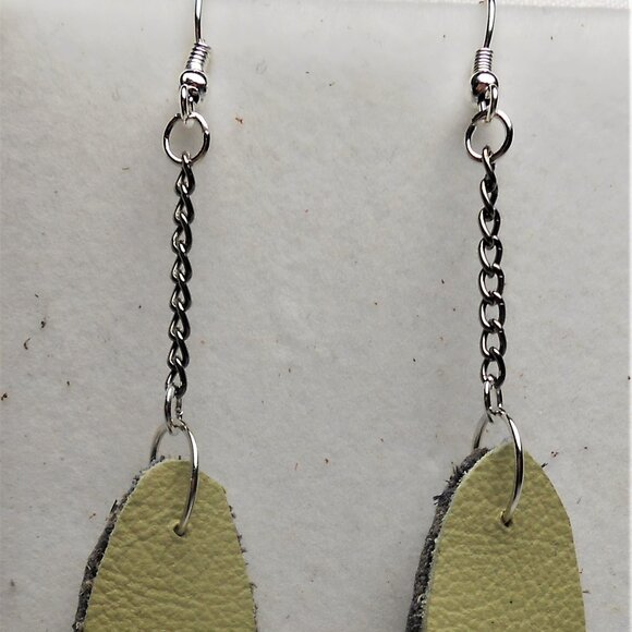 No.1133 Handmade earrings with leather pieces 2 1/2 inches long - Picture 4 of 4